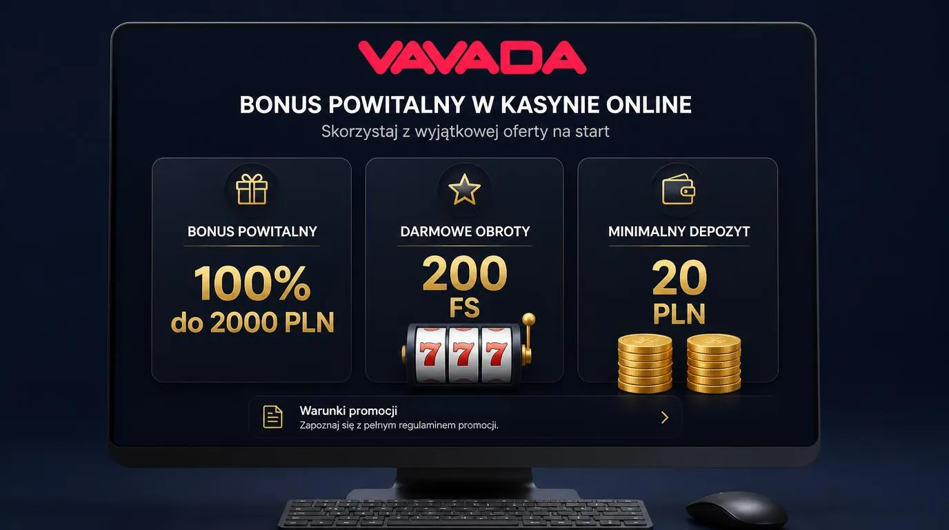 Panel bonusu powitalnego z ofertą 100% do 2000 PLN, 200 darmowymi spinami i minimalnym depozytem 20 PLN